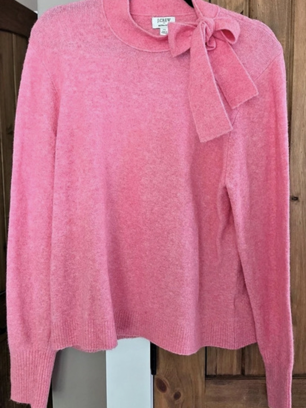 J.Crew Bow sweater in extra-soft yarn Bow Neck Sweater in Pink, Size XL